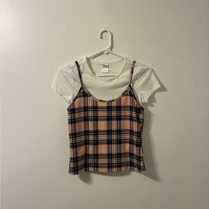 No Boundaries Pink Plaid Layered Camisole